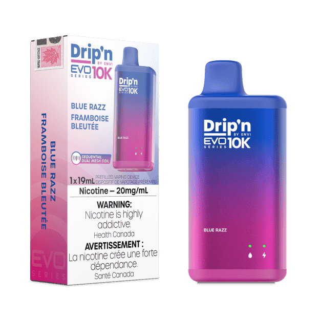 Dripn_EVO-10K_NOV2023-RENDER-FAM_EXS_20mg_BlueRazz-min.png Drip'n EVO 10K By Envi (10000 Puffs) Disposable Vape – Blue Razz