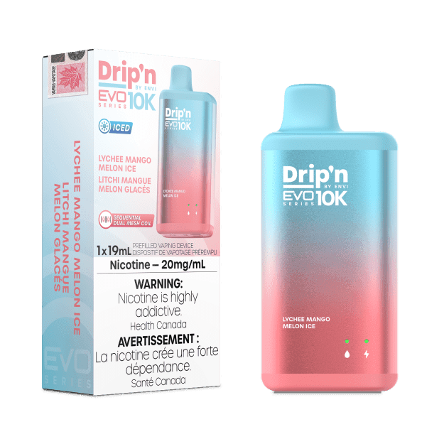 Dripn_EVO-10K_NOV2023-RENDER-FAM_EXS_20mg_LycheeMangoMelonIce-min.png Drip'n EVO 10K By Envi (10000 Puffs) Disposable Vape – Lychee Mango Melon Ice
