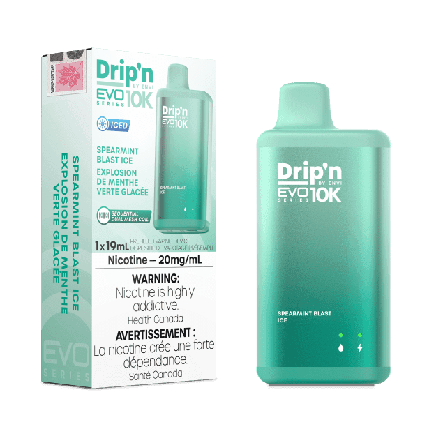 Dripn_EVO-10K_NOV2023-RENDER-FAM_EXS_20mg_SpearmintBlastIce-min.png Drip'n EVO 10K By Envi (10000 Puffs) Disposable Vape – Spearmint Blast Ice