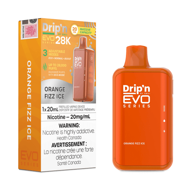 Dripn_EVO-28K-OrangeFizzIce.png Drip'n EVO 28K Puffs Disposable Vape – Orange Fizz Ice.