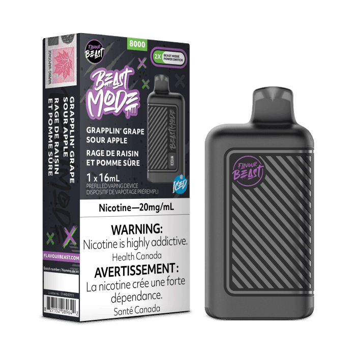 FlavourBeast_BeastMode_NOV2023-RENDER-FAM_EXS_20mg_GrapplinGrapeSourApple-min.png Flavour Beast Mode 8K 8000 Puffs Disposable Vape – Grapplin Grape Sour Apple