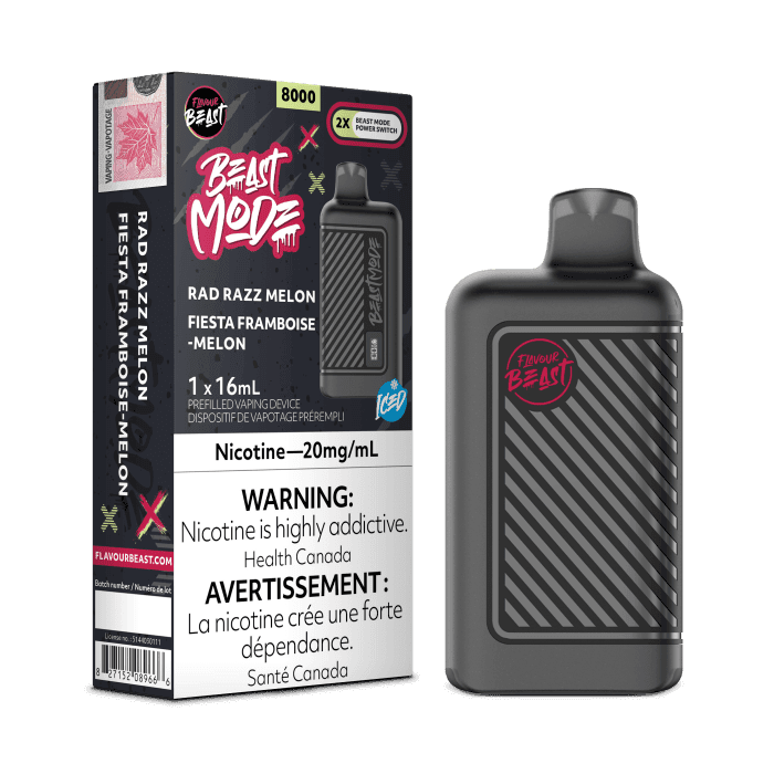 FlavourBeast_BeastMode_NOV2023-RENDER-FAM_EXS_20mg_RadRazzMelon-min.png Flavour Beast Mode 8K 8000 Puffs Disposable Vape – Rad Razz Melon