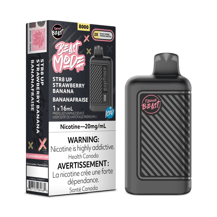 FlavourBeast_BeastMode_NOV2023-RENDER-FAM_EXS_20mg_STR8UpStrawberryBanana-min.png Flavour Beast Mode 8K 8000 Puffs Disposable Vape – STR8 Up Strawberry Banana