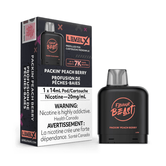 Flavour Beast Level X (7000 Puffs) Pods – Bomb Blue Razz – Packin Peach Berry
