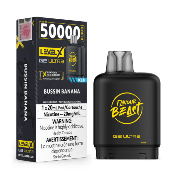 Flavour Beast Level X G2 Ultra 50K Puffs Pods – Bussin Banana Flavour Beast Level X G2 Ultra 50K Puffs Pods – Bussin Banana
