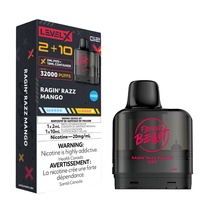 LevelXG2Pod_FlavourBeast_RaginRazzMango Level X G2 Pod Flavour Beast -Ragin Razz Mango