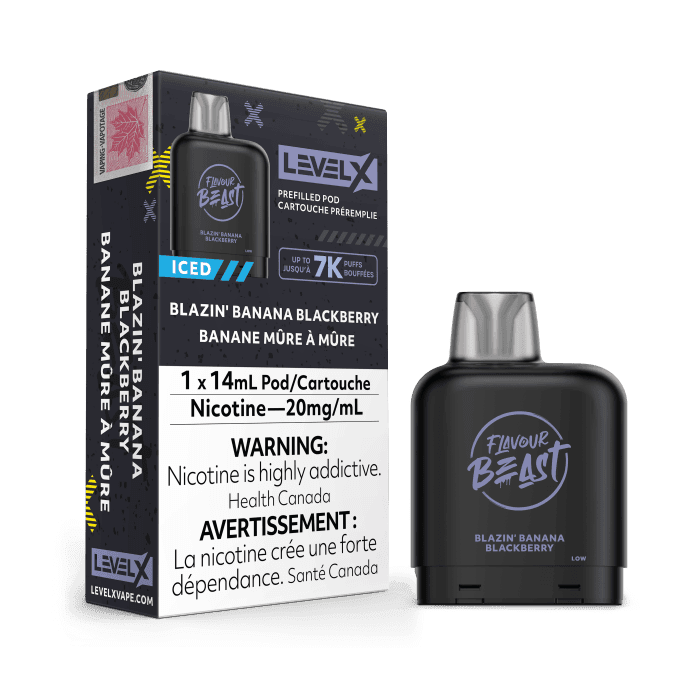 Flavour Beast Level X (7000 Puffs) Pods – Bomb Blue Razz – Blazin Banana Blackberry