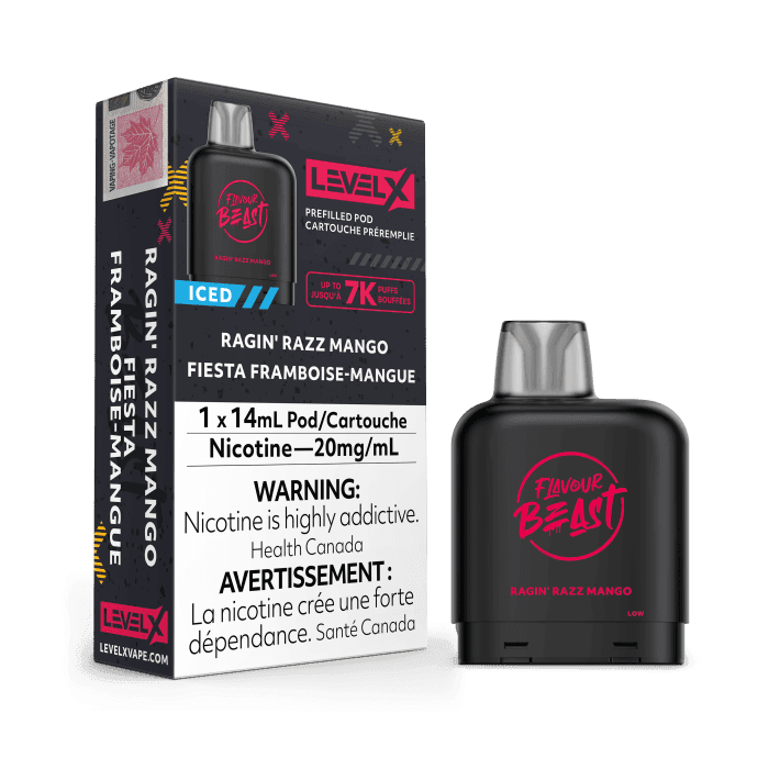 Flavour Beast Level X (7000 Puffs) Pods – Bomb Blue Razz – Ragin Razz Mango