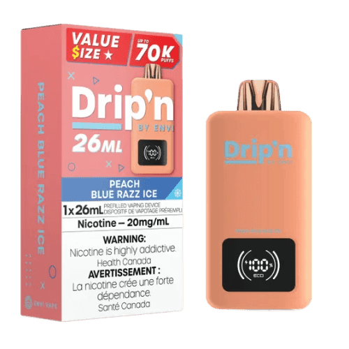 Drip'n 26mL Value Size 70K Puffs Disposable Vape – peach blue razz ice