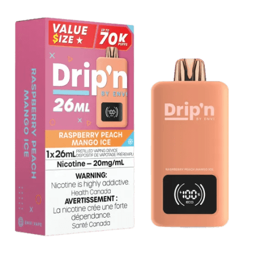 Drip'n 26mL Value Size 70K Puffs Disposable Vape – raspberry peach mango ice