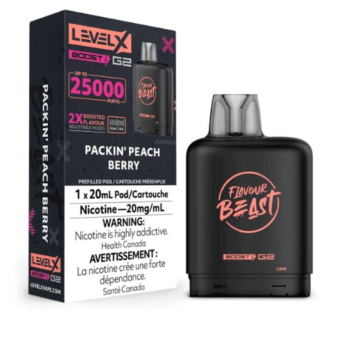 Flavour Beast Level X Boost G2 25000(25K) Pods – Packin' Peach Berry
